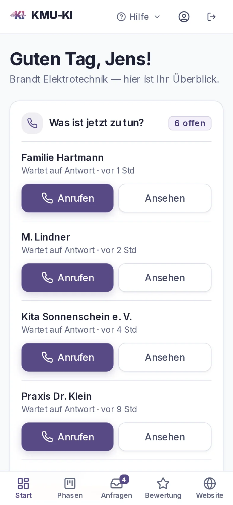 Startseite des Portals am Handy